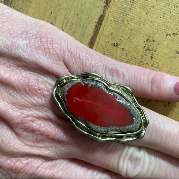 ASOS RING VINTAGE STYLE BOHO CHUNKY RING WOMENS L BRUSHED GOLD OVERSIZED - Picture 3 of 16